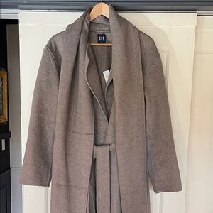 GAP Taupe Wool-Blend Belted Pea Coat